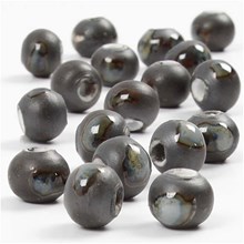 Pottery Beads, D: 10 mm, grau-beige, run